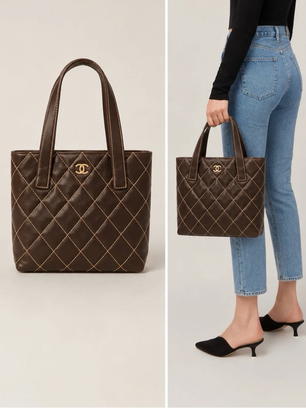 CHANEL Brown Quilted Vintage Chanel Wild Stitch Tote — Karl Lagerfeld era 🤎